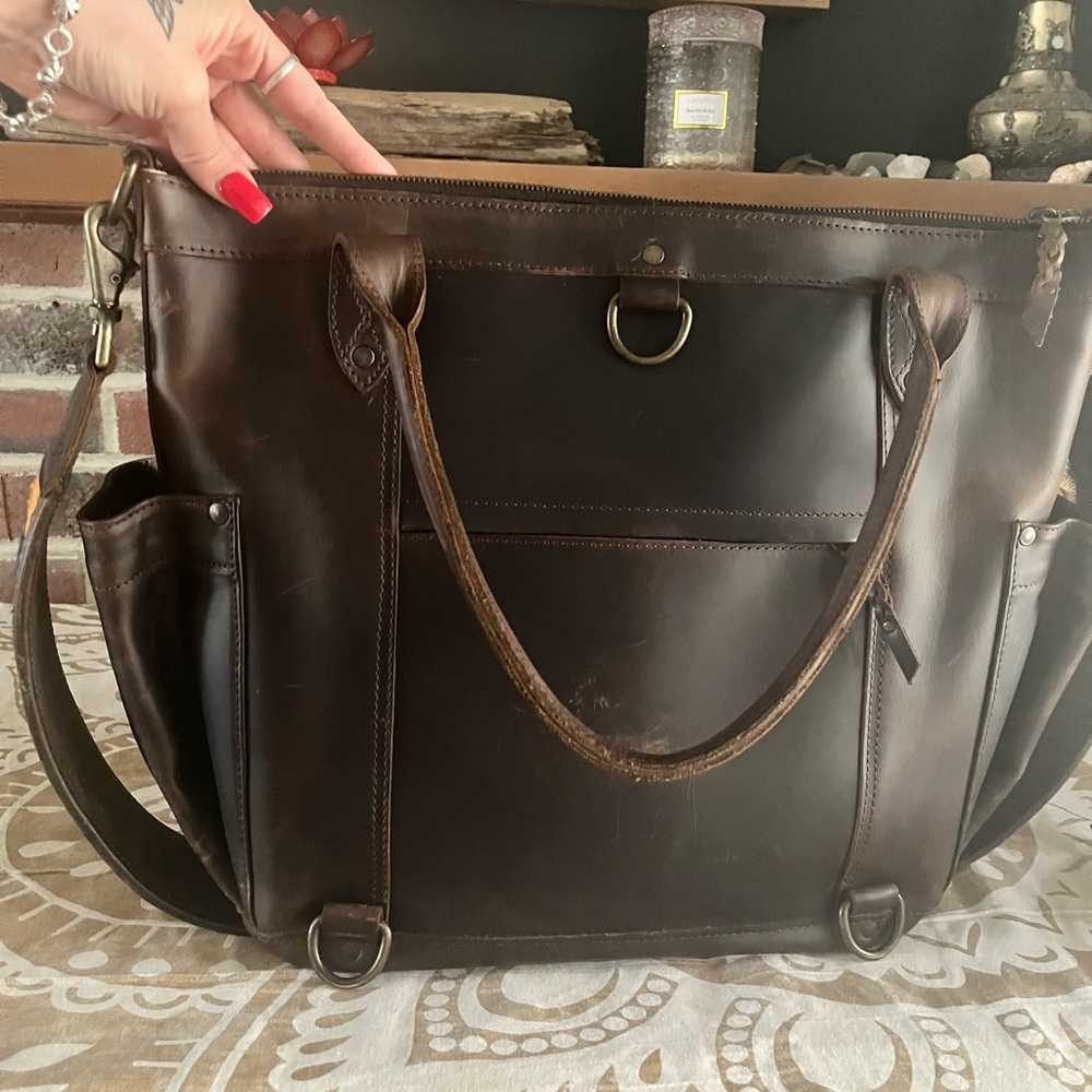 Nena & Co. Brown Leather Tote with Multicolor Southwestern Stripe Accents - Picture 7 of 7